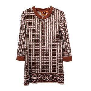 Tory Burch 100% silk printed logo button tunic top‎ Size S designer